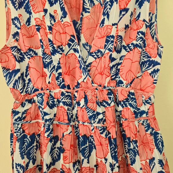Anthropologie Roller Rabbit Hibiscus Floral Print Mini Dress Blue Red Size XS - Picture 8 of 10